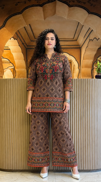 Ethnic Brown Stylish Co-Ord Set