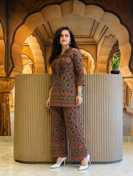Ethnic Brown Stylish Co-Ord Set