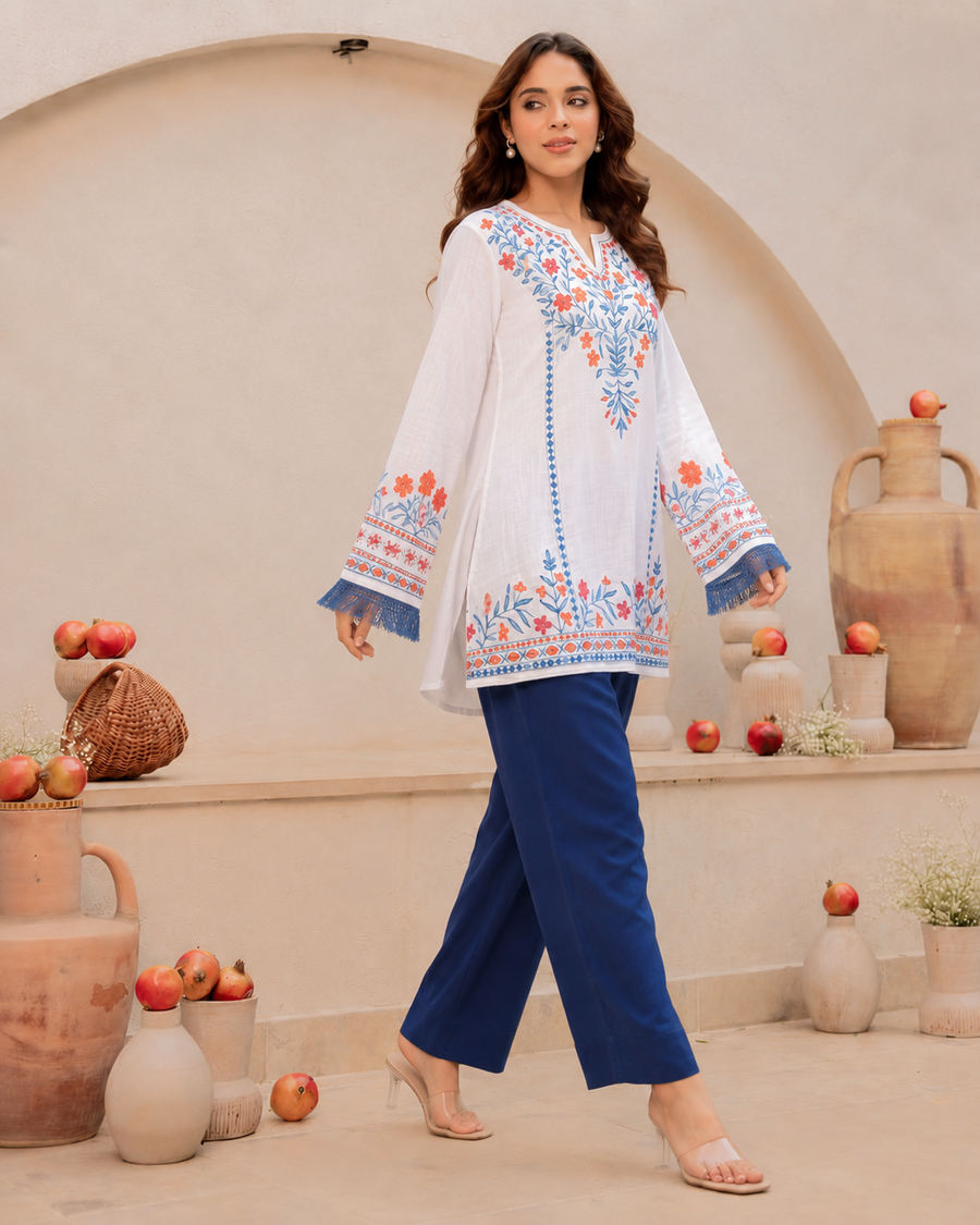 Zephyra Lounge Set -White & Royal Blue