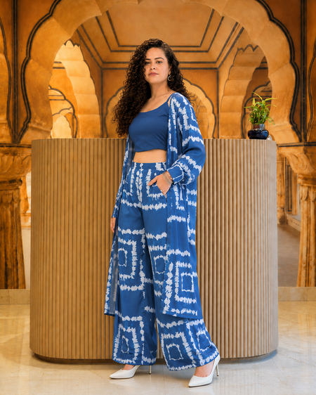Printed Co-ord Set with Jacket - Blue
