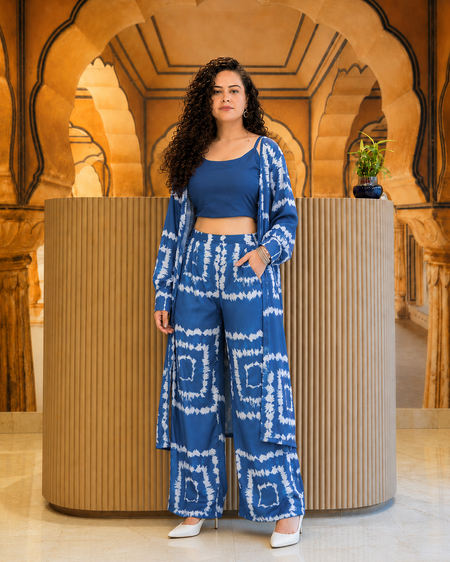 Printed Co-ord Set with Jacket - Blue