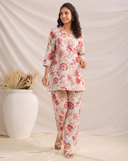 Sunshine Floral Co-Ord Outfit Set (White)