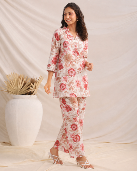 Sunshine Floral Co-Ord Outfit Set (White)