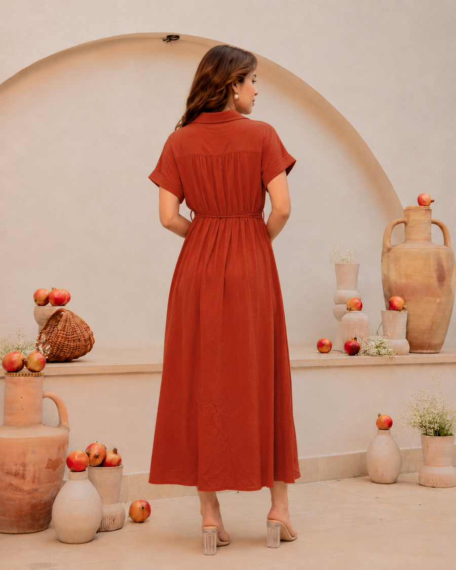 Noir Bloom Midi Dress -Orange