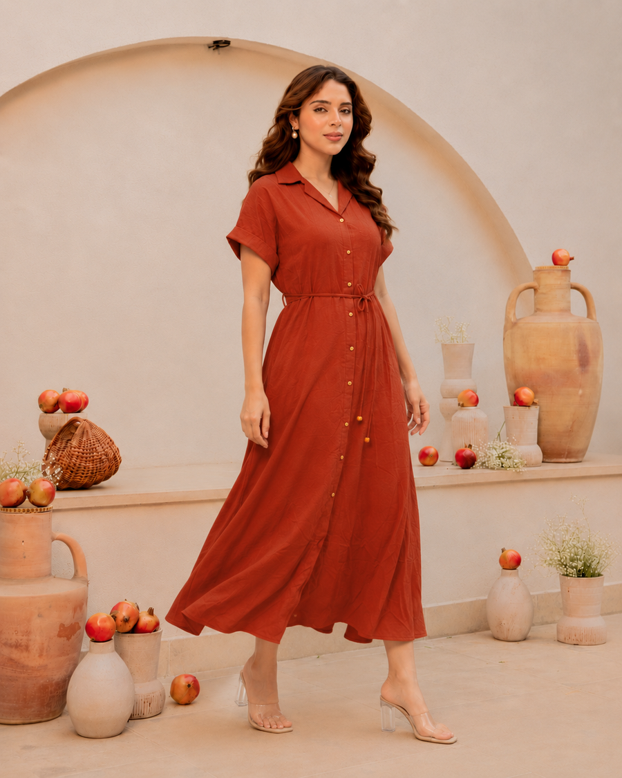 Noir Bloom Midi Dress -Orange