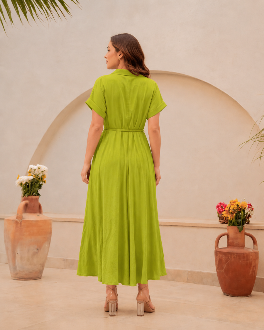 Rustic Elegance Midi Dress -Green