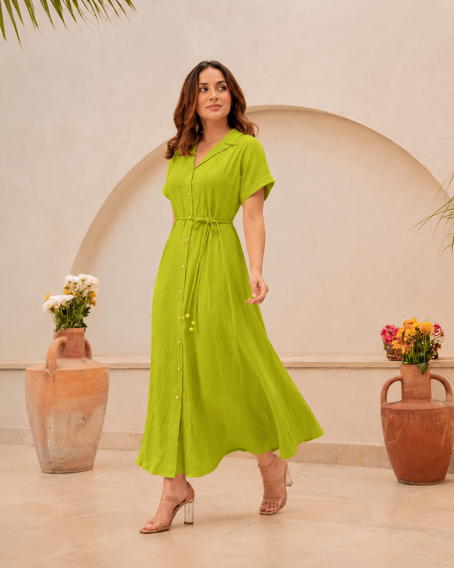 Rustic Elegance Midi Dress -Green
