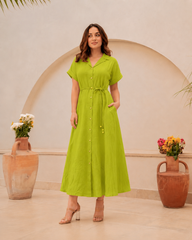 Rustic Elegance Midi Dress -Green
