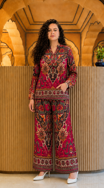 Bold Traditional Print Rayon Kurti Pant Co-ord Set