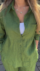 Effortless Forest Green Linen Co-ord Set – Minimalist Chic for Modern Elegance